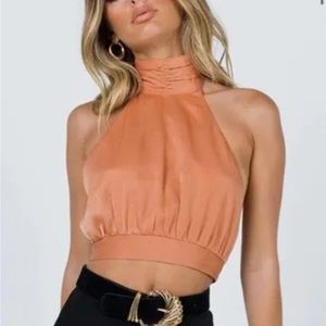 Princess Polly Paityn Orange Halter Top | Open Back Cropped Top